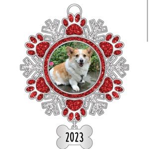 NWT. Ganz Sentiment Ornament Paw Print Snowflake Frame w/rhinestones. 2023 charm